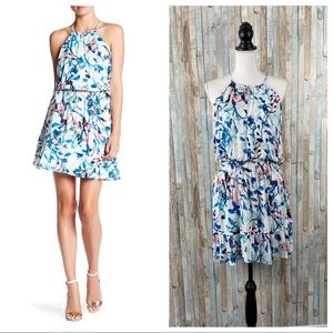 Parker M Ruffled Halter Mini Blouson Dress